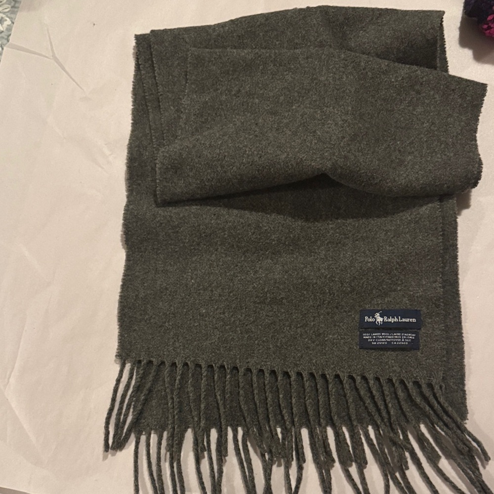 Polo by Ralph Lauren 100% Wool Dark Gray Scarf with Fringe - Picture 3 of 5